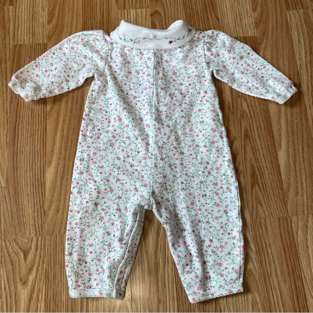 VTG WELCOME BABY FLORAL GRAPHIC PRINT ONE PIECE PAJAMAS SIZE 9 MOS 100% COTTON